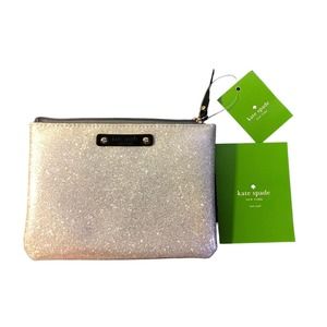 Kate Spade Silver Glitter Terrance Street Mini Sig Pouch NWT